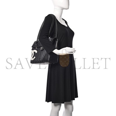 CHANEL CALFSKIN QUILTED LARGE CAMBON FLAP BLACK WHITE AS6339 (33*24*11cm)
